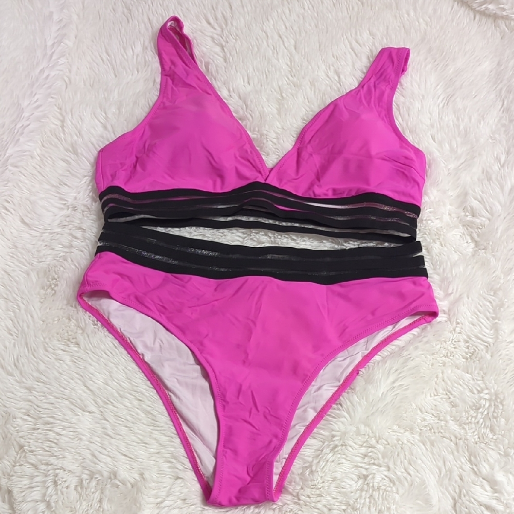 Worn Once! Pink and Black One-Piece Swimsuit